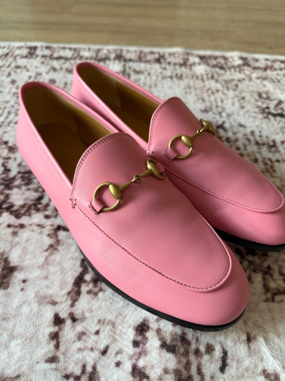 Gucci Pink Leather Horsebit Loafers